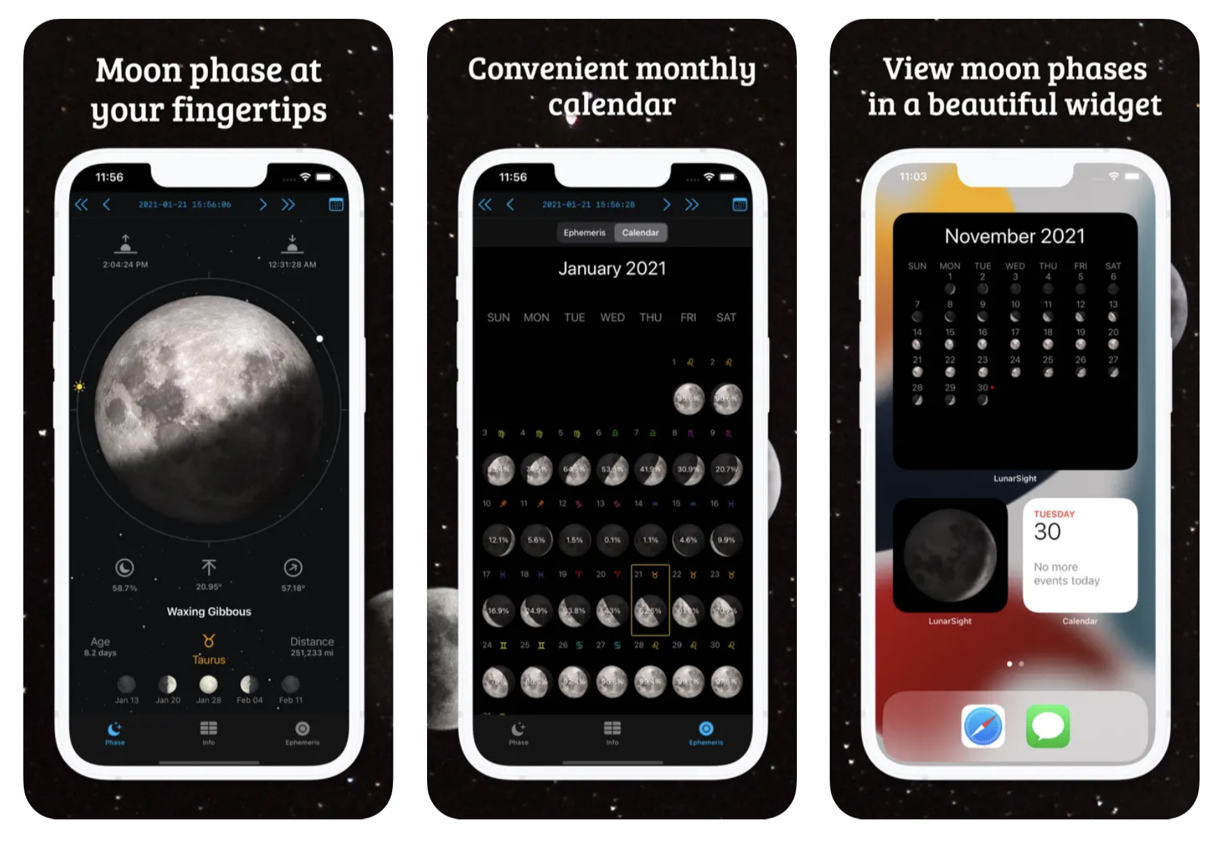 LunarSight Moon Phase Calendar Screenshots